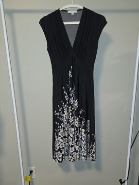 G.H. Bass & Co. Black Midi Dress with White and Blue Floral Print